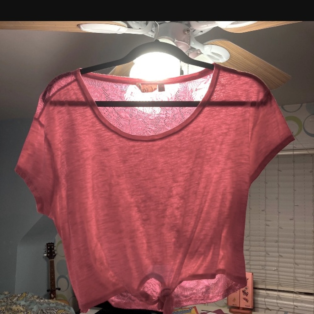 Pink shirt blouse flowers tie women girls